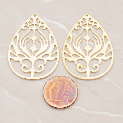 Peacock In Teardrop Pendant, 2 Pc on warm marble background (PD.585)