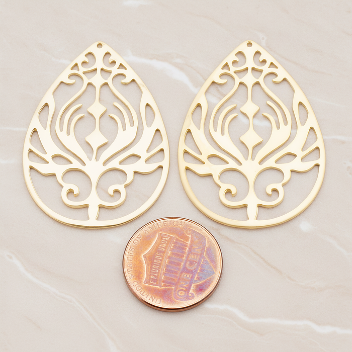 Peacock In Teardrop Pendant, 2 Pc on warm marble background (PD.585)