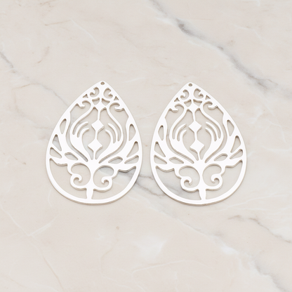 Peacock In Teardrop Pendant, 2 Pc on warm marble background (PD.585)