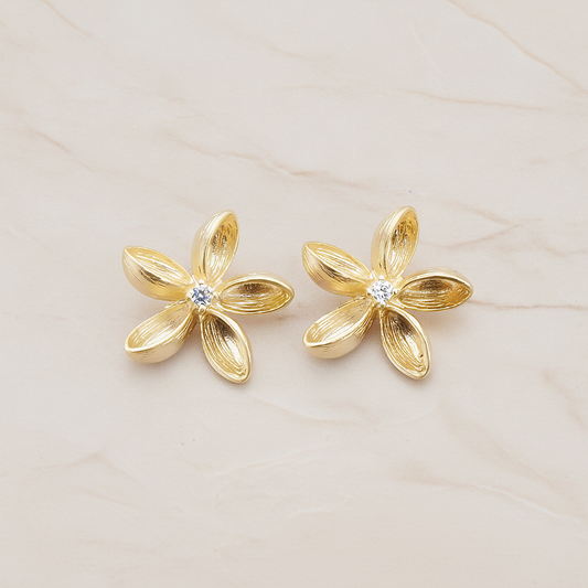 Clear Crystal Cubic Zirconia Centered Flower Pendant, 2 Pc on warm marble background (PD.592)