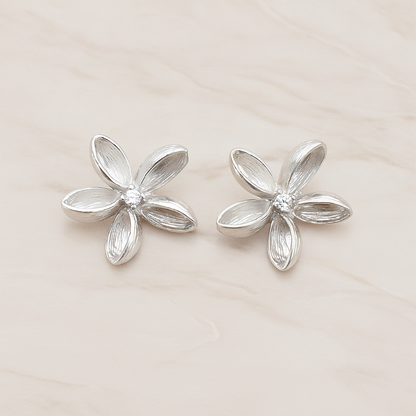 Clear Crystal Cubic Zirconia Centered Flower Pendant, 2 Pc on warm marble background (PD.592)