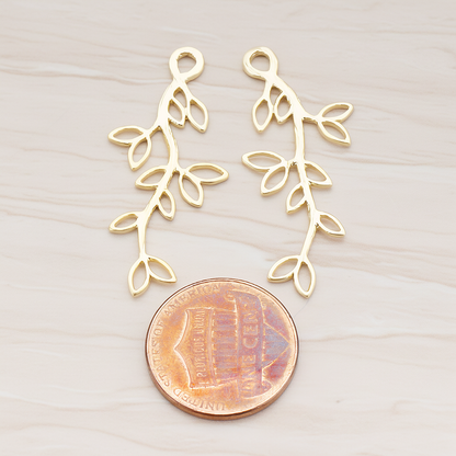 Small Leaf Branch Pendant, 2 Pc on warm marble background (PD.665-01)