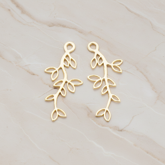 Small Leaf Branch Pendant, 2 Pc on warm marble background (PD.665-01)