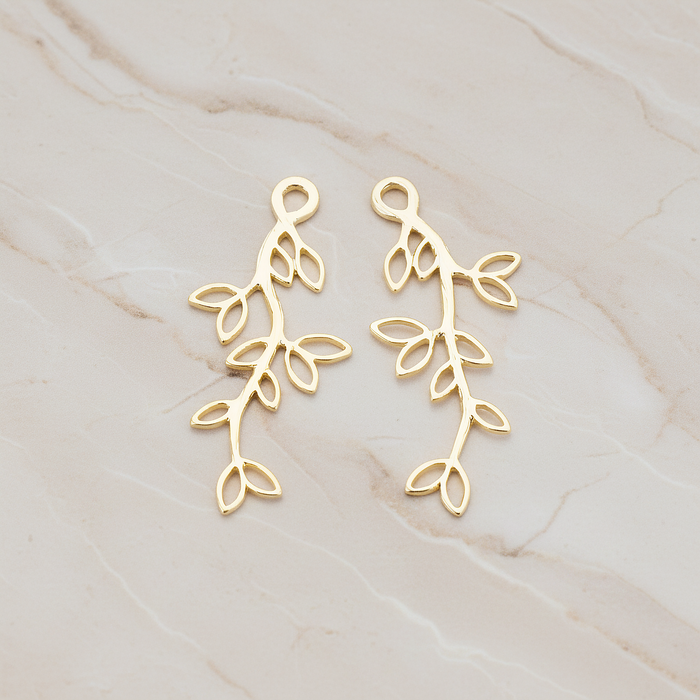 Small Leaf Branch Pendant, 2 Pc on warm marble background (PD.665-01)