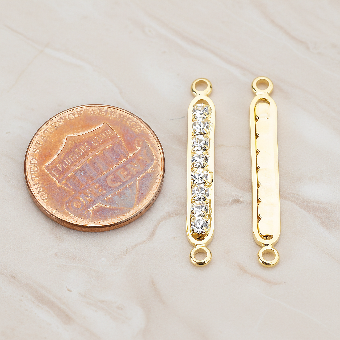 Long Cubic Zirconia Bar Pendant, 2 Pc on warm marble background (PD.673-02)