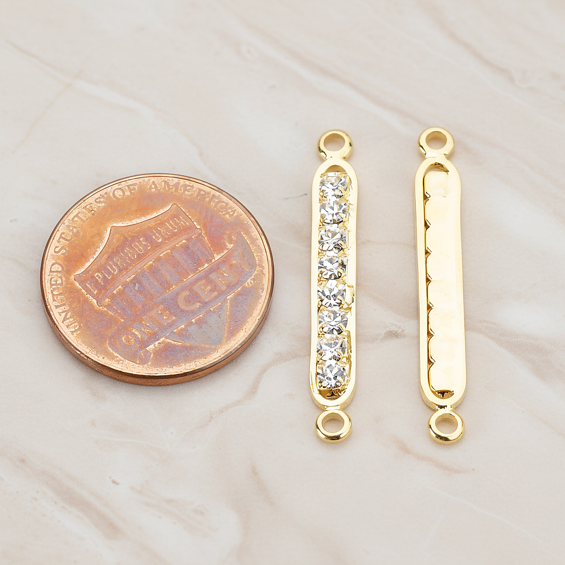 Long Cubic Zirconia Bar Pendant, 2 Pc on warm marble background (PD.673-02)