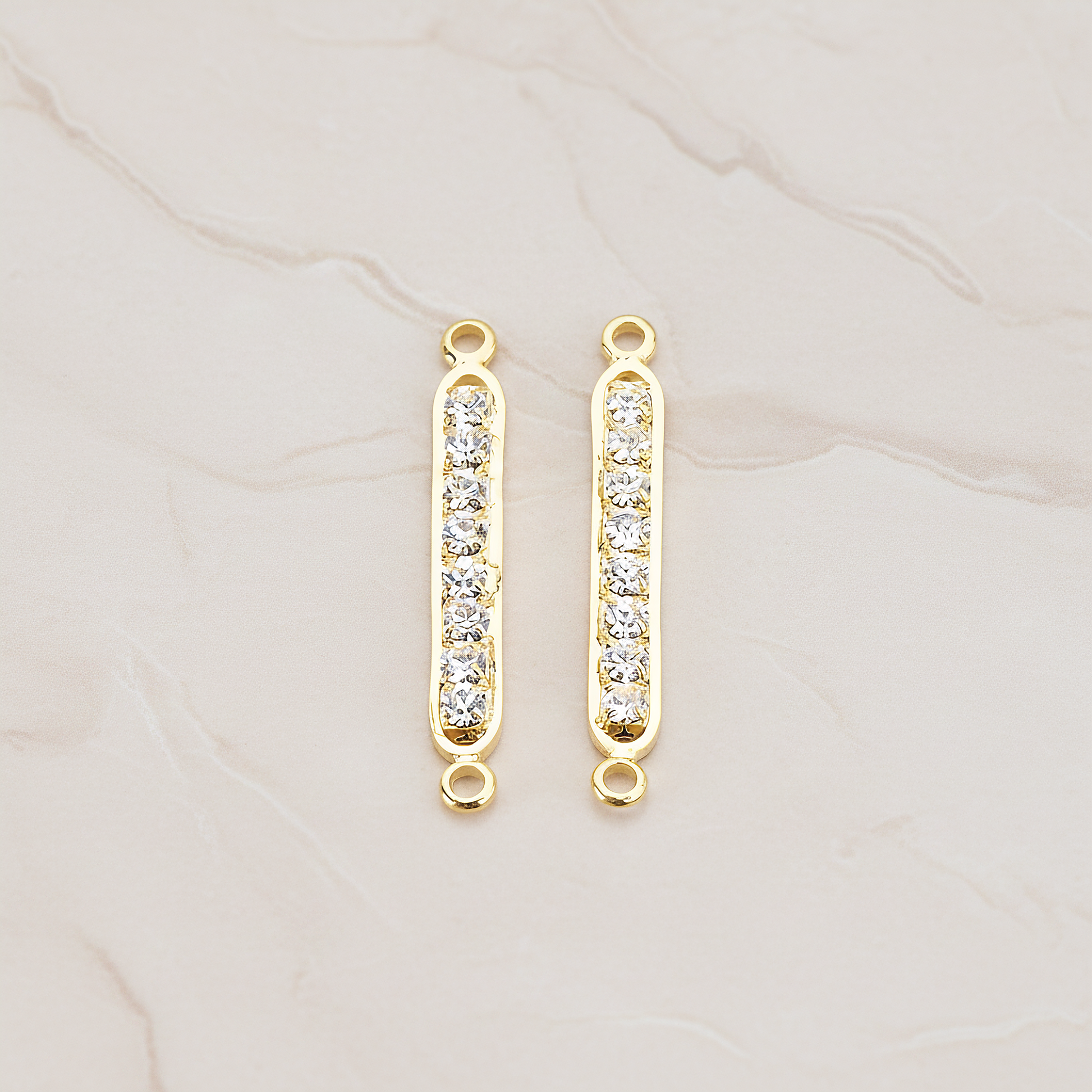 Long Cubic Zirconia Bar Pendant, 2 Pc on warm marble background (PD.673-02)