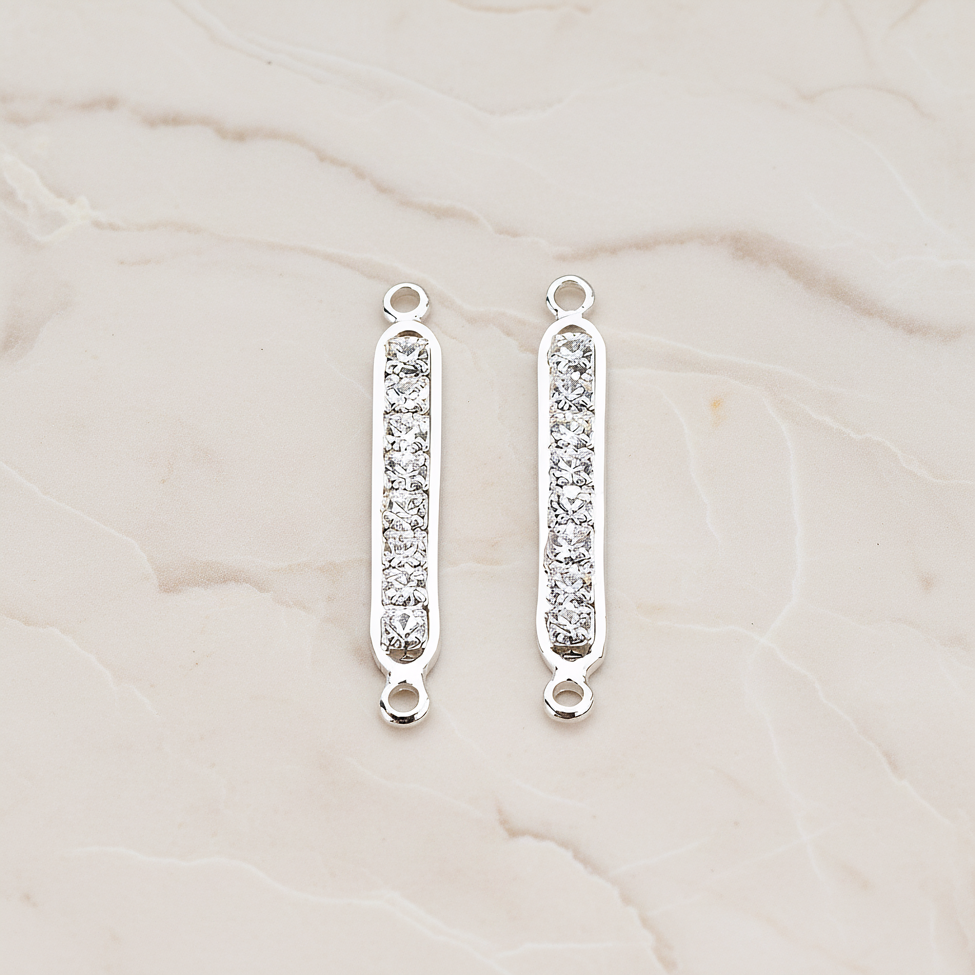 Long Cubic Zirconia Bar Pendant, 2 Pc on warm marble background (PD.673-02)