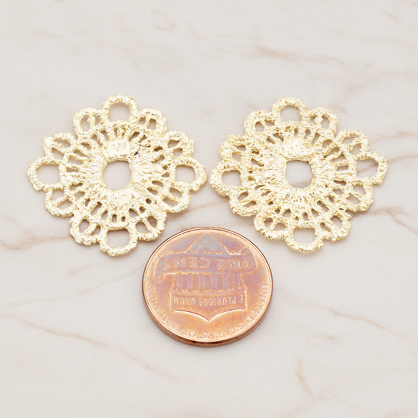 Rounded Square Lace Pendant, 2 Pc on warm marble background (PD.686)
