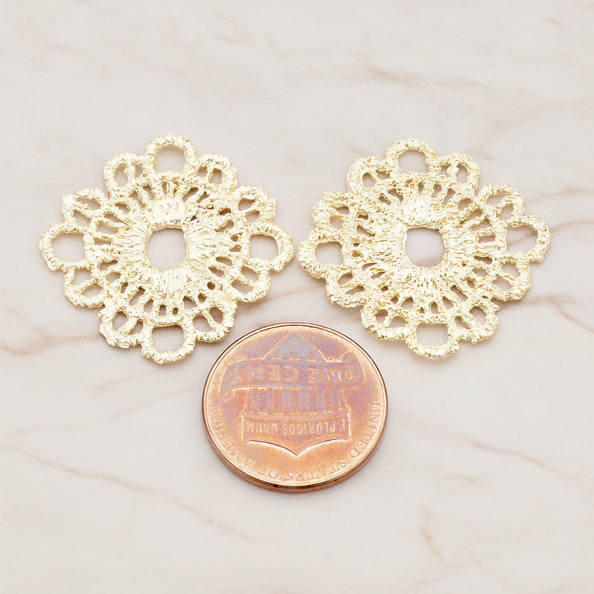 Rounded Square Lace Pendant, 2 Pc on warm marble background (PD.686)