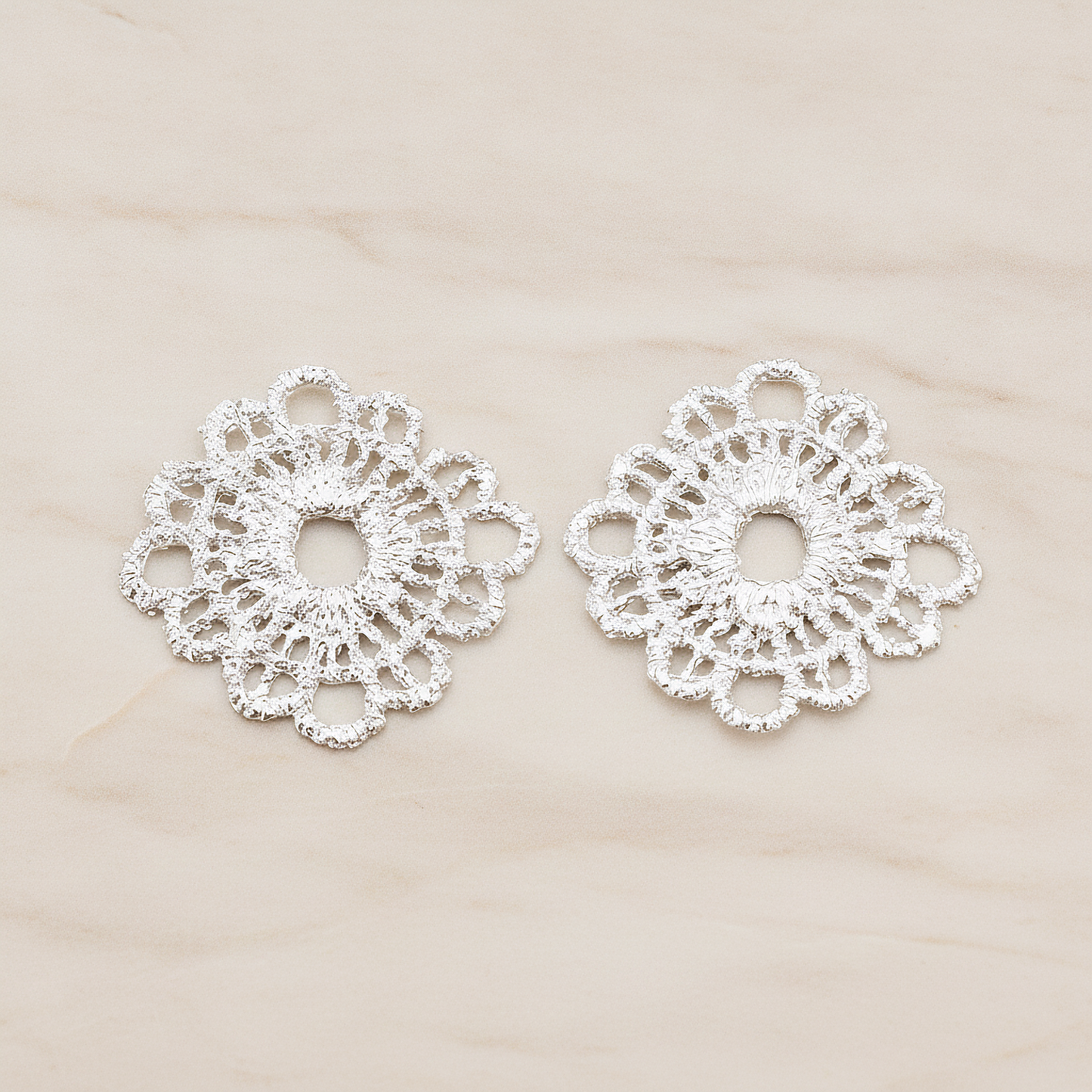 Rounded Square Lace Pendant, 2 Pc on warm marble background (PD.686)