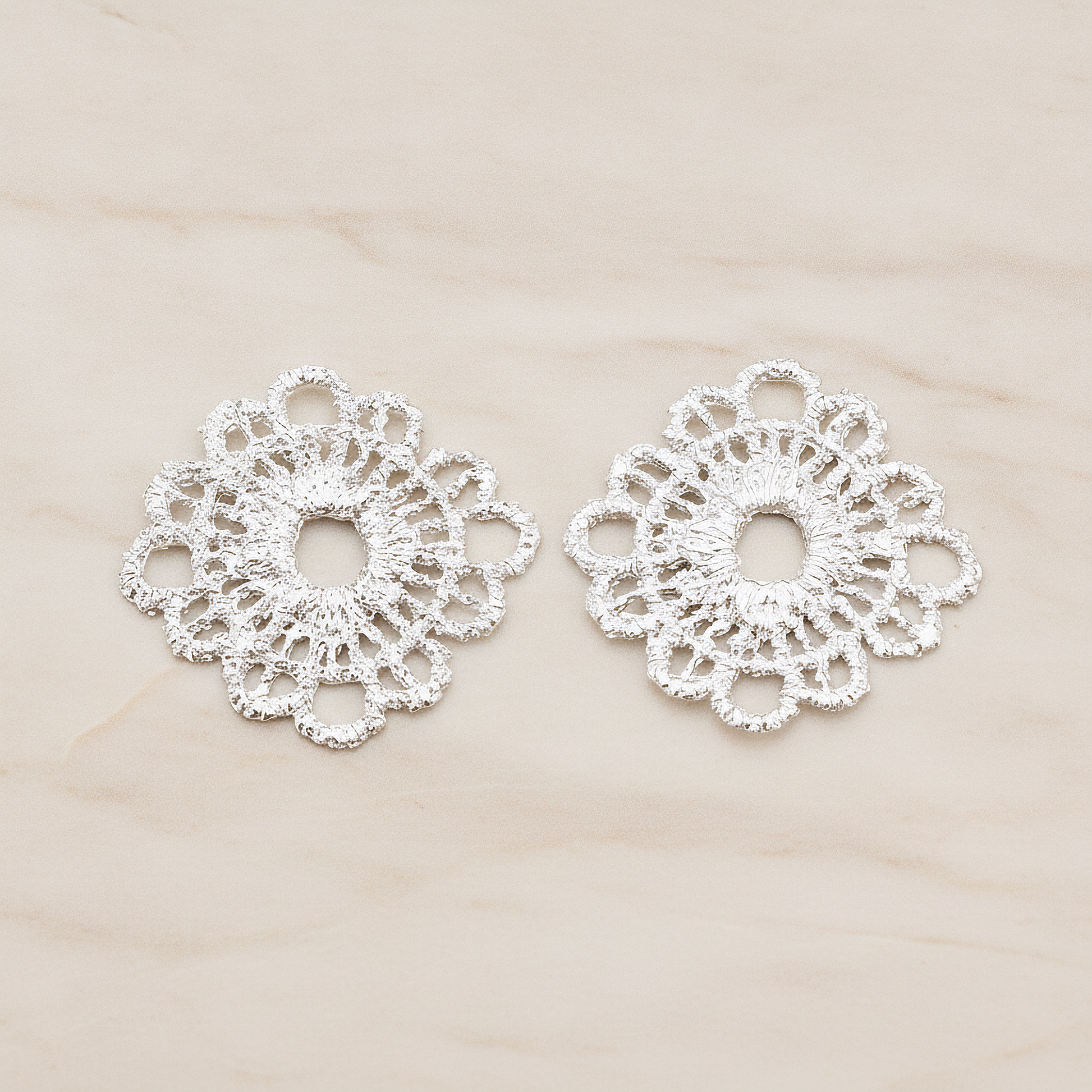 Rounded Square Lace Pendant, 2 Pc on warm marble background (PD.686)