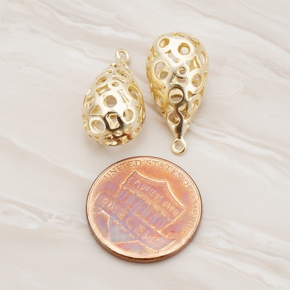 3D Textured Teardrop Charm Pendant, 2 Pc on warm marble background (PD.707)