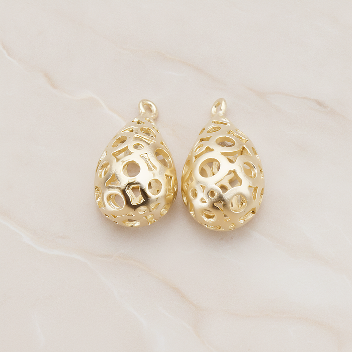 3D Textured Teardrop Charm Pendant, 2 Pc on warm marble background (PD.707)