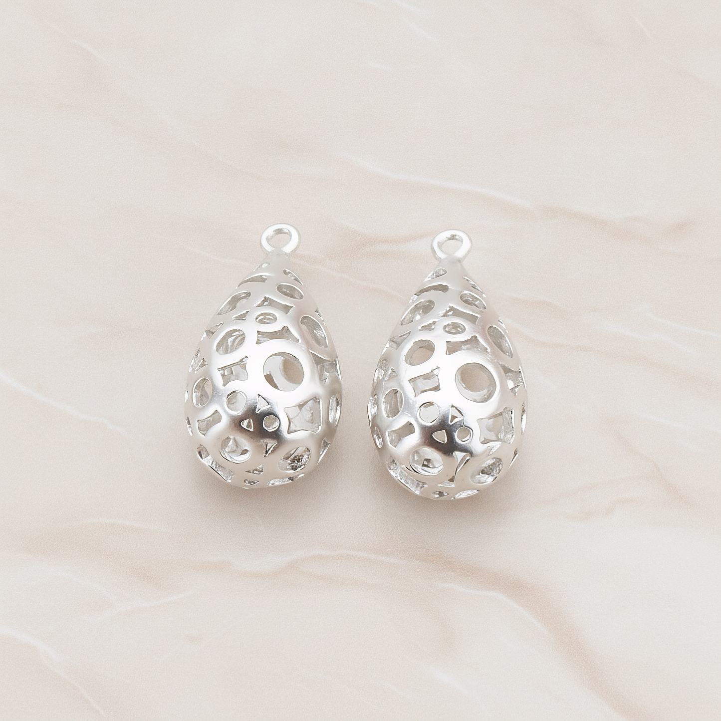 3D Textured Teardrop Charm Pendant, 2 Pc on warm marble background (PD.707)