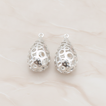3D Textured Teardrop Charm Pendant, 2 Pc on warm marble background (PD.707)