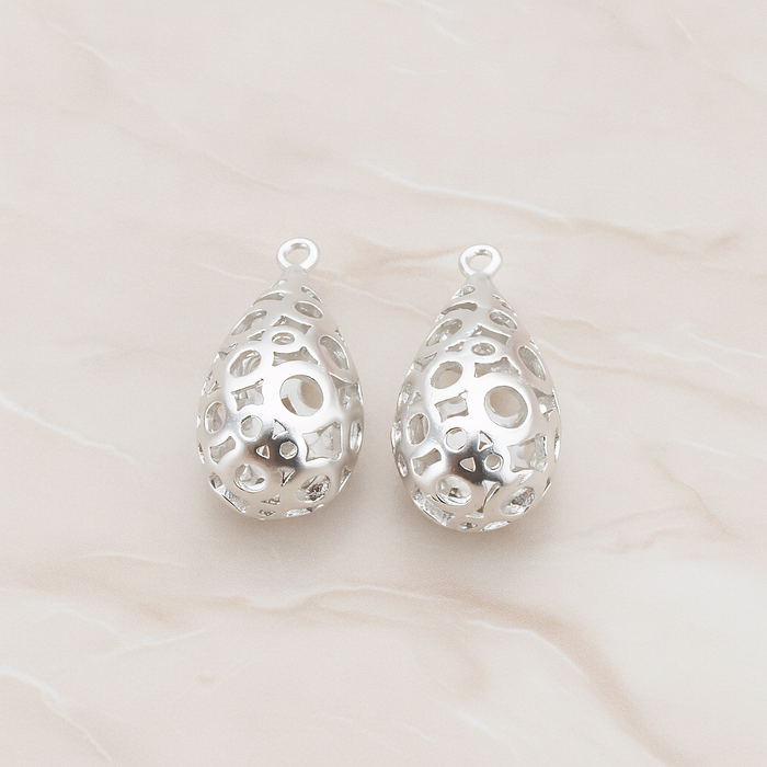 3D Textured Teardrop Charm Pendant, 2 Pc on warm marble background (PD.707)