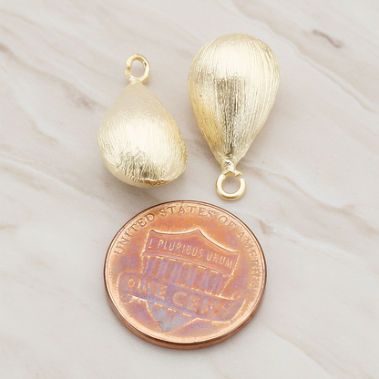 Brushed 3D Waterdrop Teardrop Charm Pendant, 2 Pc on warm marble background (PD.709)