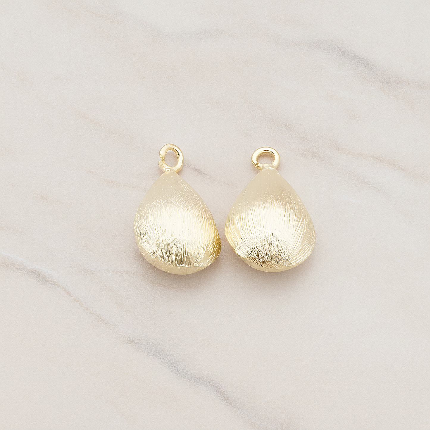 Brushed 3D Waterdrop Teardrop Charm Pendant, 2 Pc on warm marble background (PD.709)