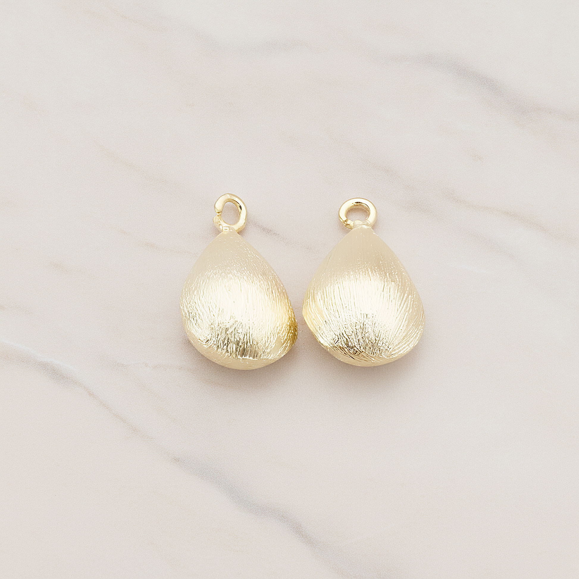 Brushed 3D Waterdrop Teardrop Charm Pendant, 2 Pc on warm marble background (PD.709)