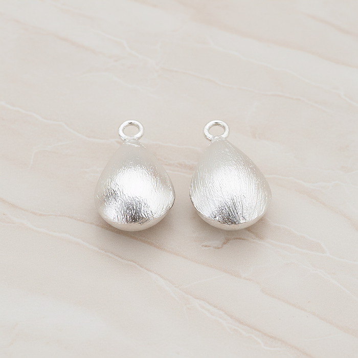 Brushed 3D Waterdrop Teardrop Charm Pendant, 2 Pc on warm marble background (PD.709)