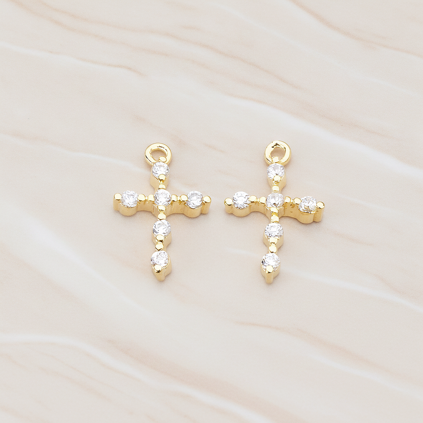 Clear Crystal Cubic Zirconia Setting Cross Pendant, 2 Pc on warm marble background (PD.751)