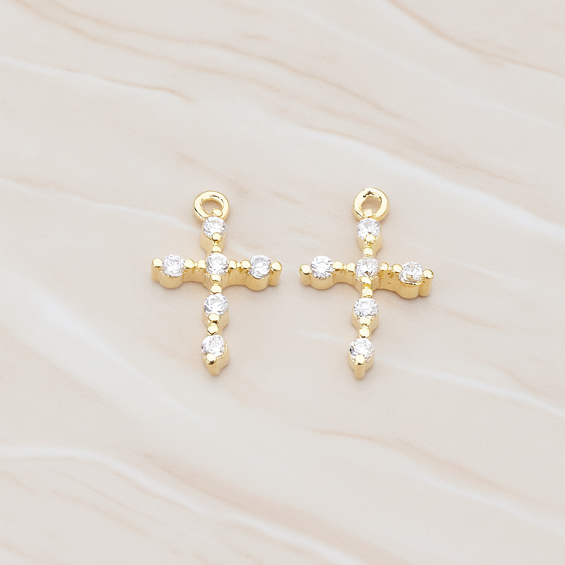 Clear Crystal Cubic Zirconia Setting Cross Pendant, 2 Pc on warm marble background (PD.751)