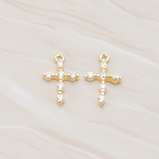 Clear Crystal Cubic Zirconia Setting Cross Pendant, 2 Pc on warm marble background (PD.751)