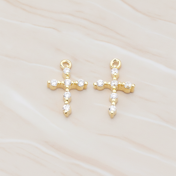 Clear Crystal Cubic Zirconia Setting Cross Pendant, 2 Pc on warm marble background (PD.751)