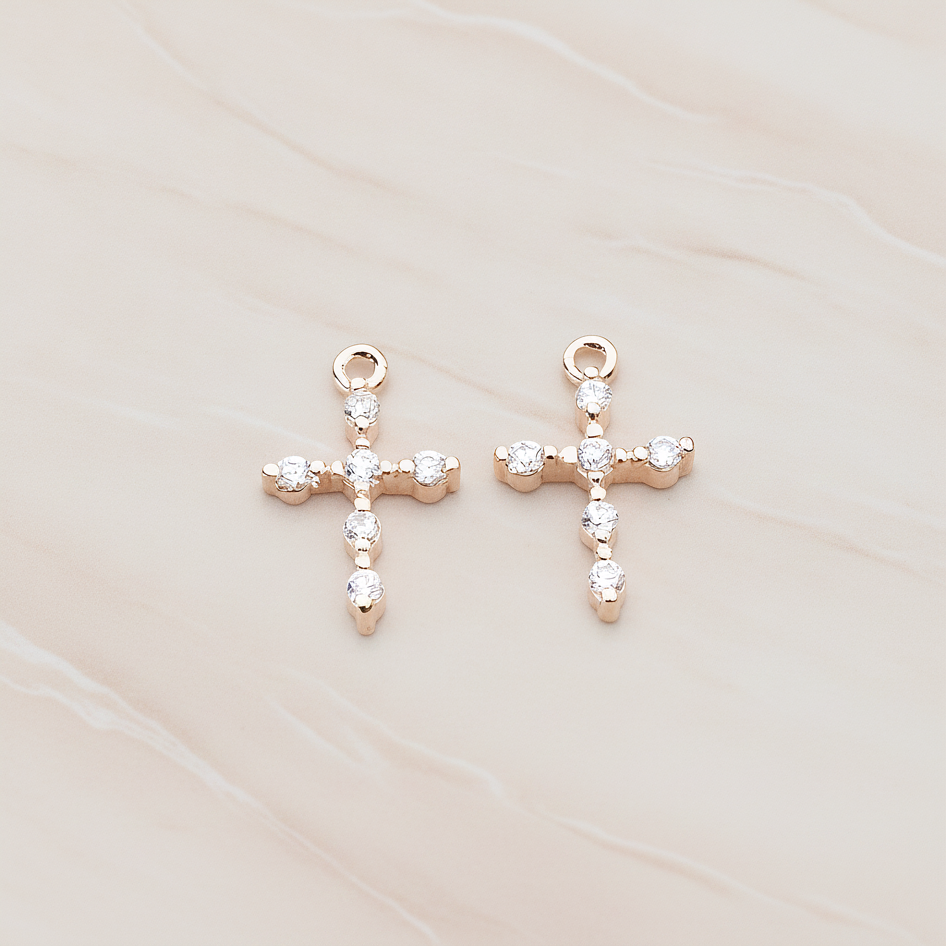 Clear Crystal Cubic Zirconia Setting Cross Pendant, 2 Pc on warm marble background (PD.751)