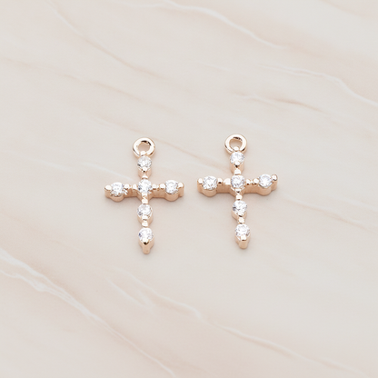 Clear Crystal Cubic Zirconia Setting Cross Pendant, 2 Pc on warm marble background (PD.751)