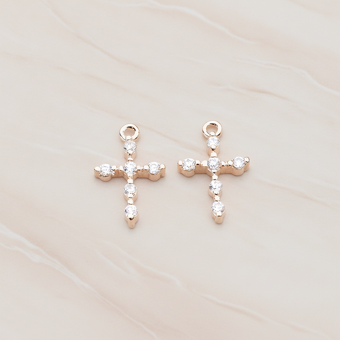 Clear Crystal Cubic Zirconia Setting Cross Pendant, 2 Pc on warm marble background (PD.751)