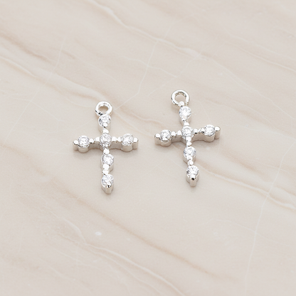 Clear Crystal Cubic Zirconia Setting Cross Pendant, 2 Pc on warm marble background (PD.751)