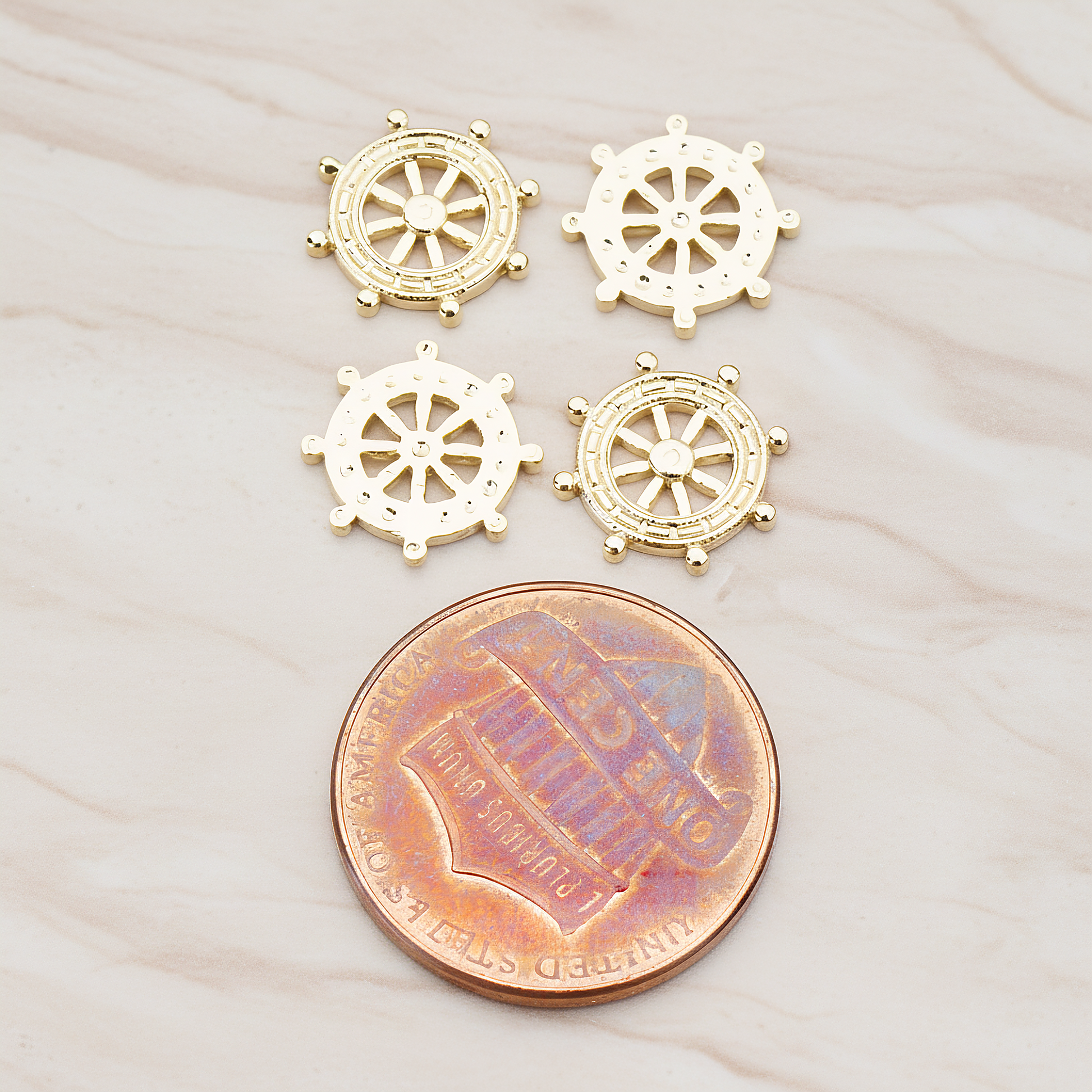 Ships Wheel Pendant, 2 Pc on warm marble background (PD.755)