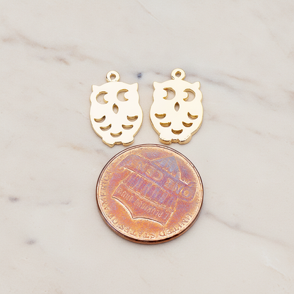 Mini Owl Pendant, 2 Pc on warm marble background (PD.773)
