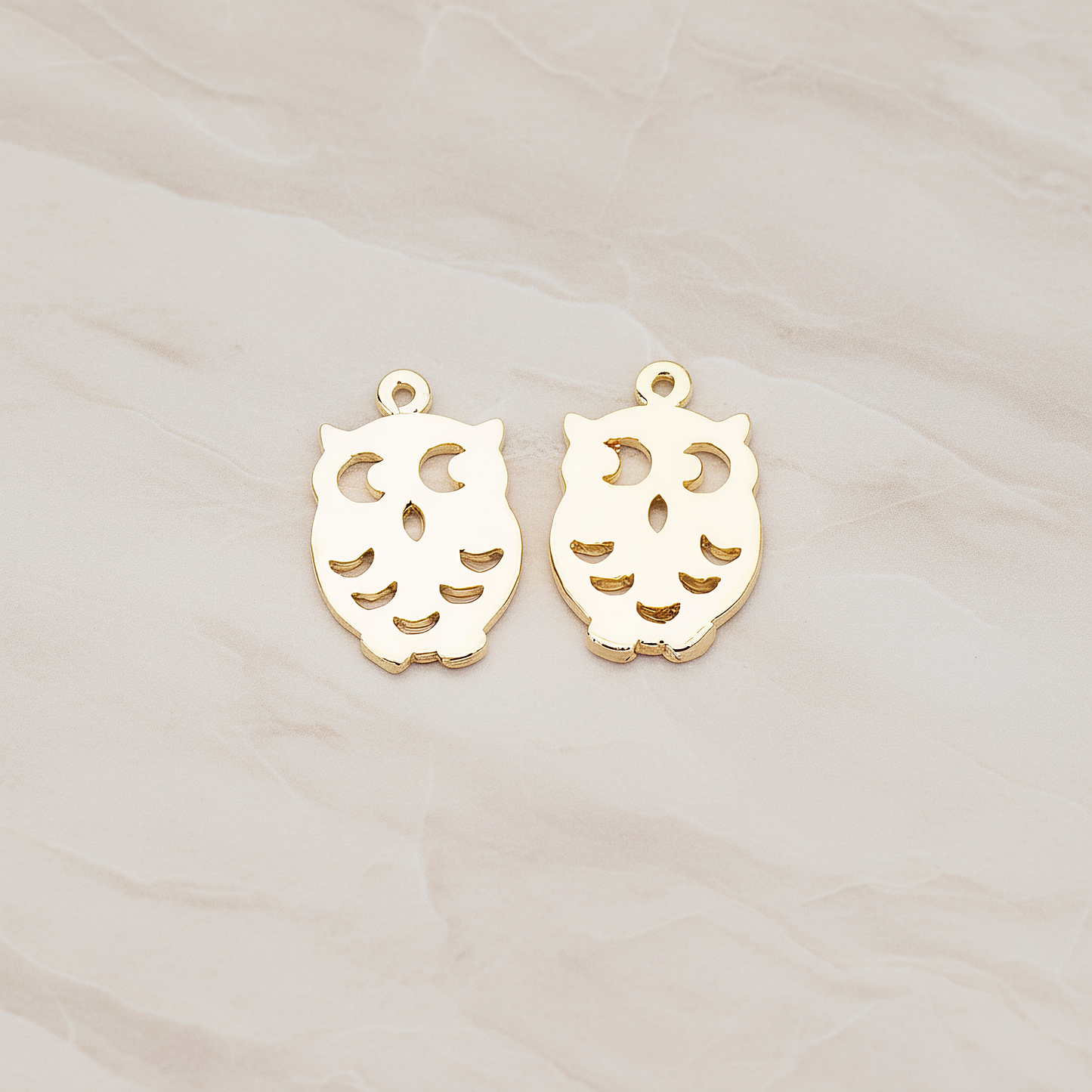 Mini Owl Pendant, 2 Pc on warm marble background (PD.773)