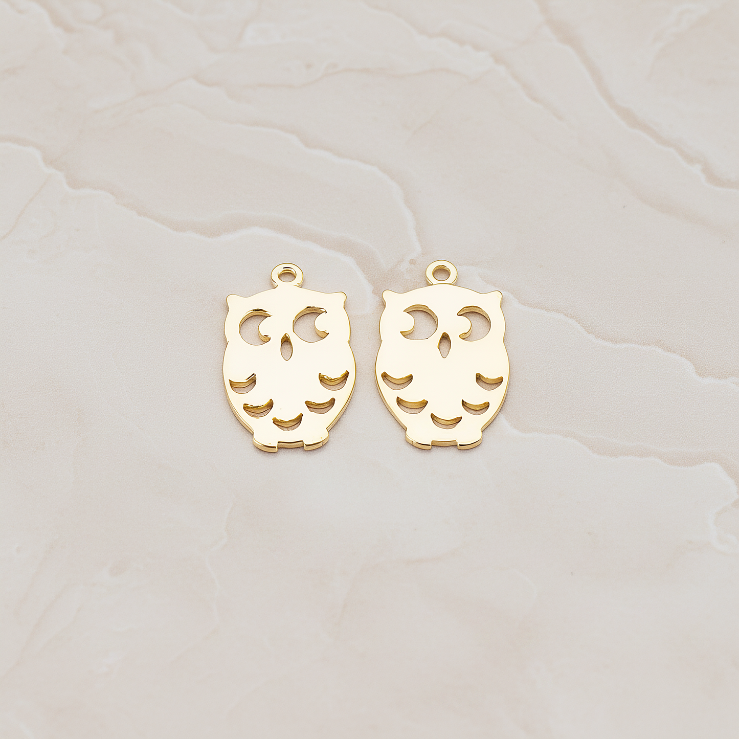 Mini Owl Pendant, 2 Pc on warm marble background (PD.773)