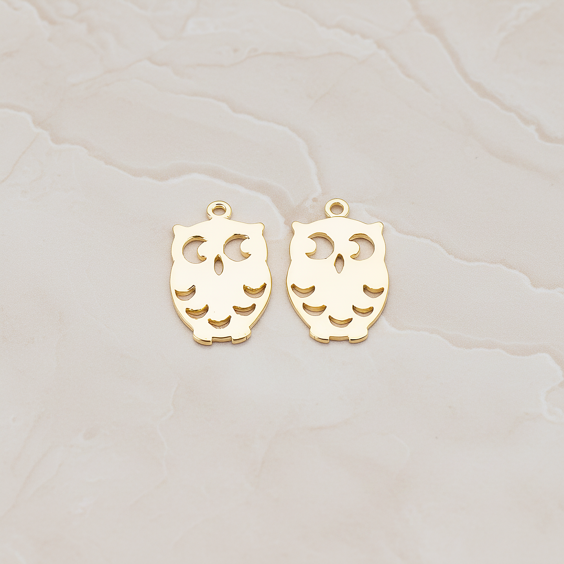 Mini Owl Pendant, 2 Pc on warm marble background (PD.773)