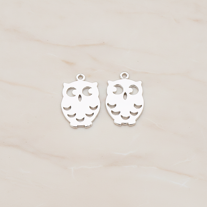 Mini Owl Pendant, 2 Pc on warm marble background (PD.773)