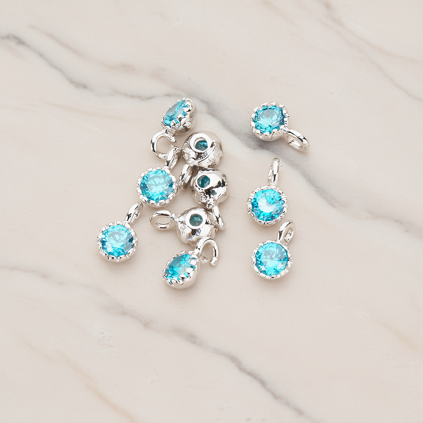 Cubic Zirconia Textured Framed Charm Pendant, 2 Pc on warm marble background (PD.780)