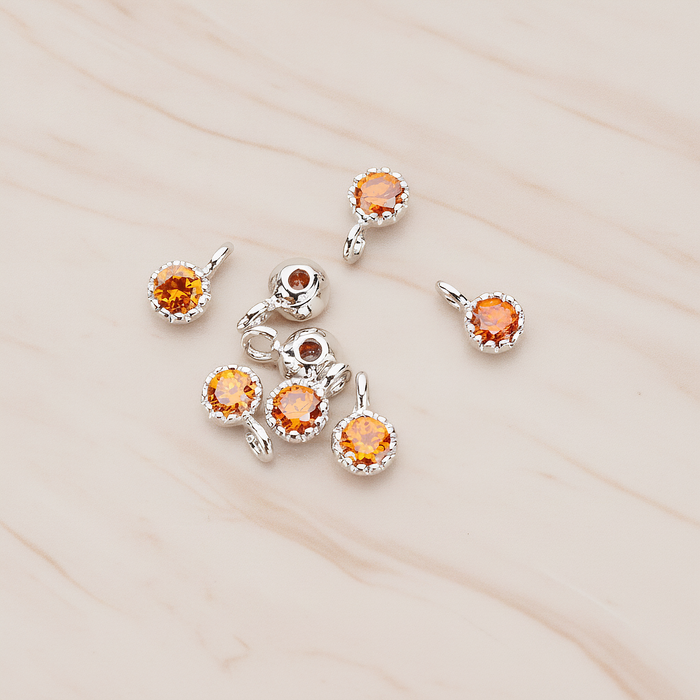 Cubic Zirconia Textured Framed Charm Pendant, 2 Pc on warm marble background (PD.780)