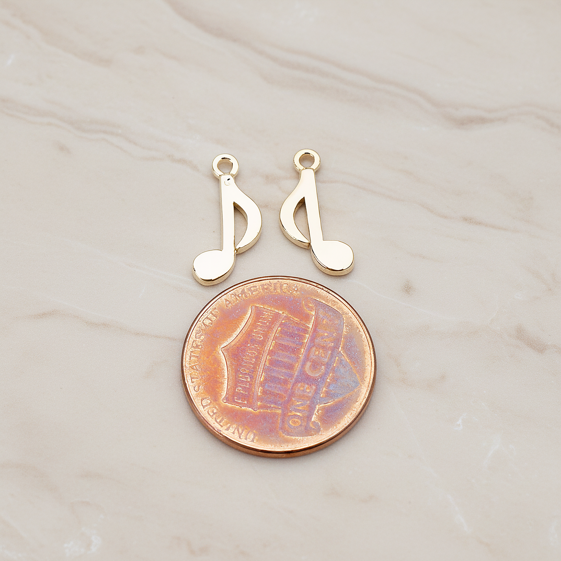 Music Note Charm Pendant, 2 Pc on warm marble background (PD.783)