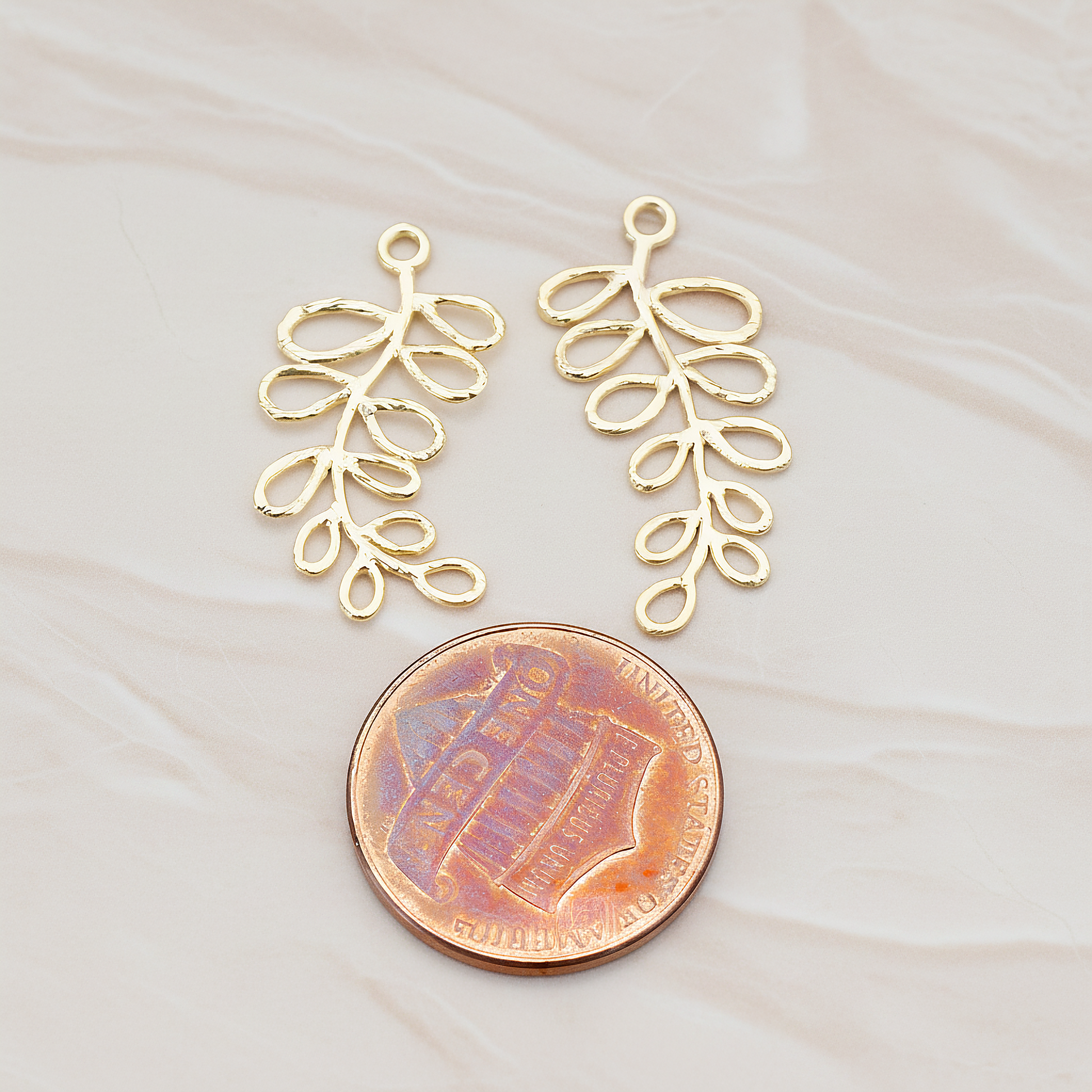 Pinnate Leaf Pendant, 2 Pc on warm marble background (PD.802)