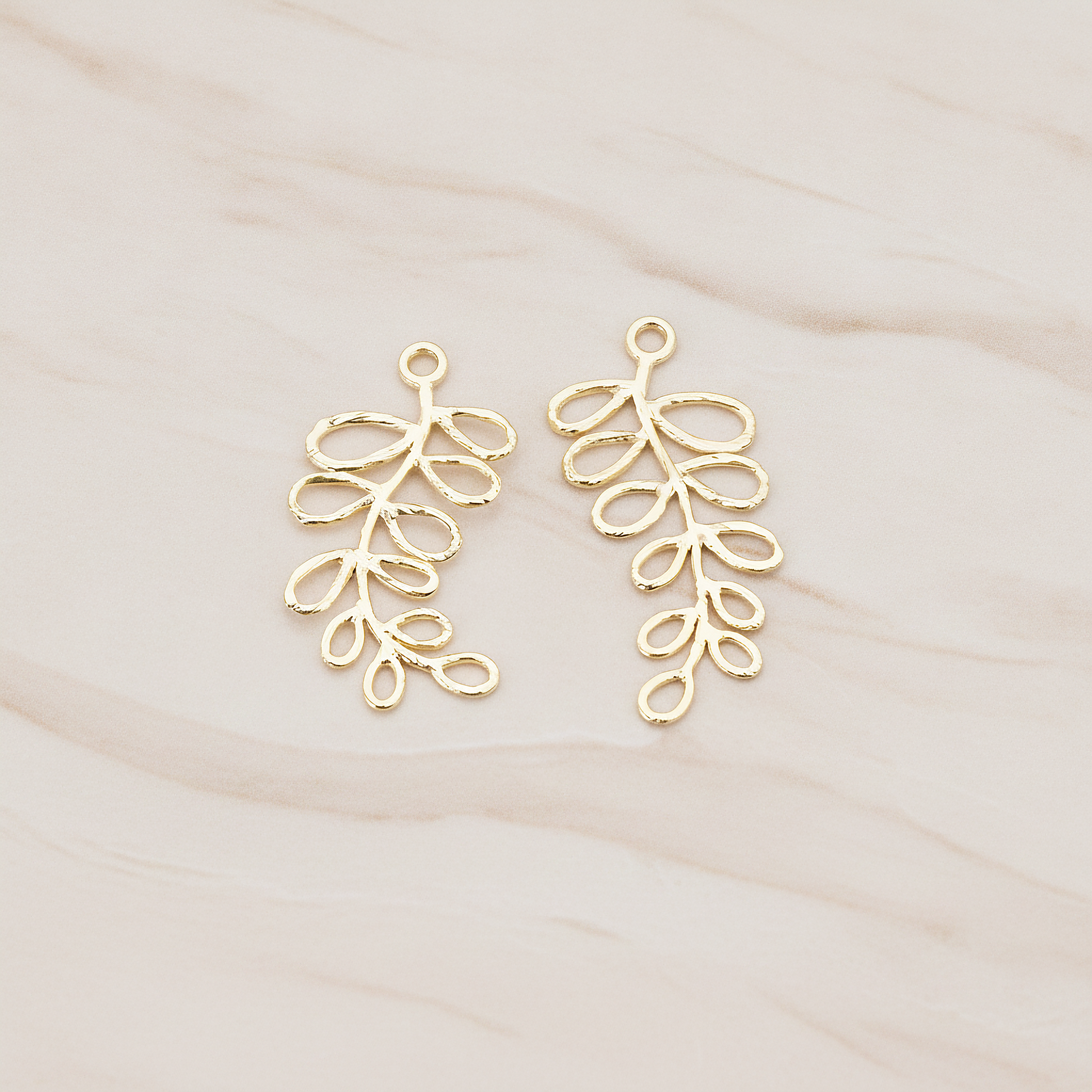 Pinnate Leaf Pendant, 2 Pc on warm marble background (PD.802)