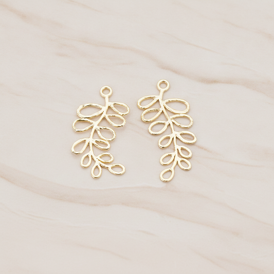 Pinnate Leaf Pendant, 2 Pc on warm marble background (PD.802)