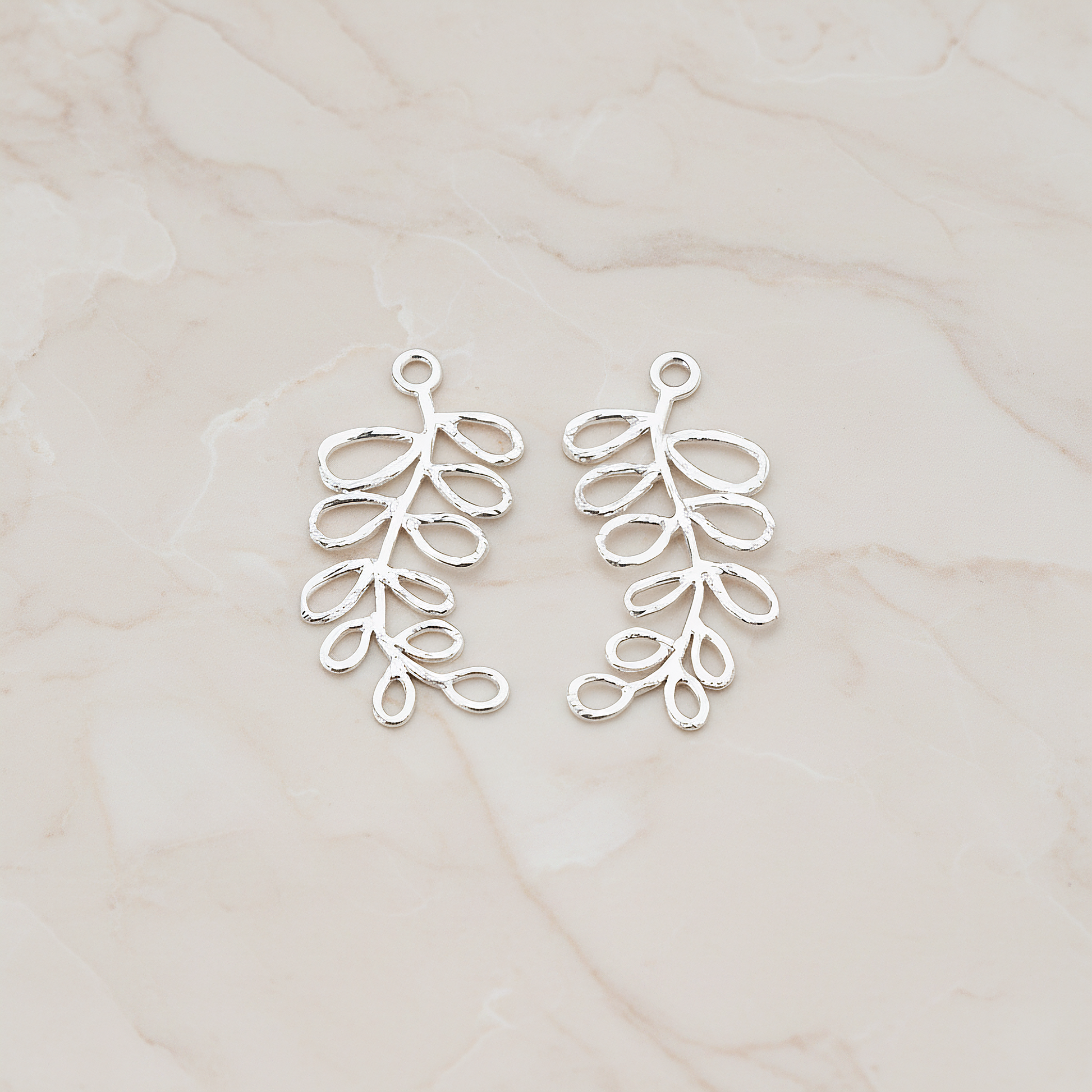 Pinnate Leaf Pendant, 2 Pc on warm marble background (PD.802)