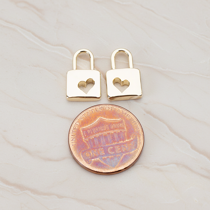 Heart Punched Lock Charm Pendant, 2 Pc on warm marble background (PD.810)