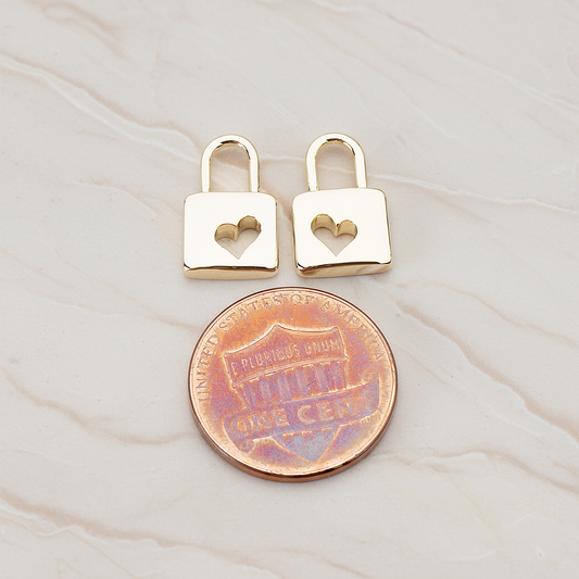 Heart Punched Lock Charm Pendant, 2 Pc on warm marble background (PD.810)