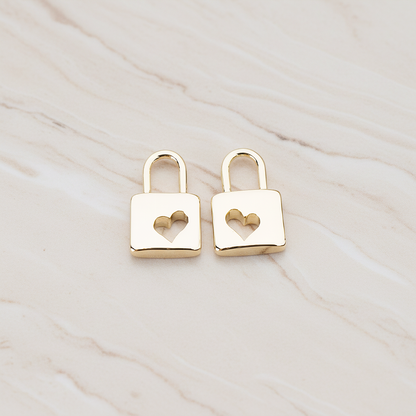 Heart Punched Lock Charm Pendant, 2 Pc on warm marble background (PD.810)