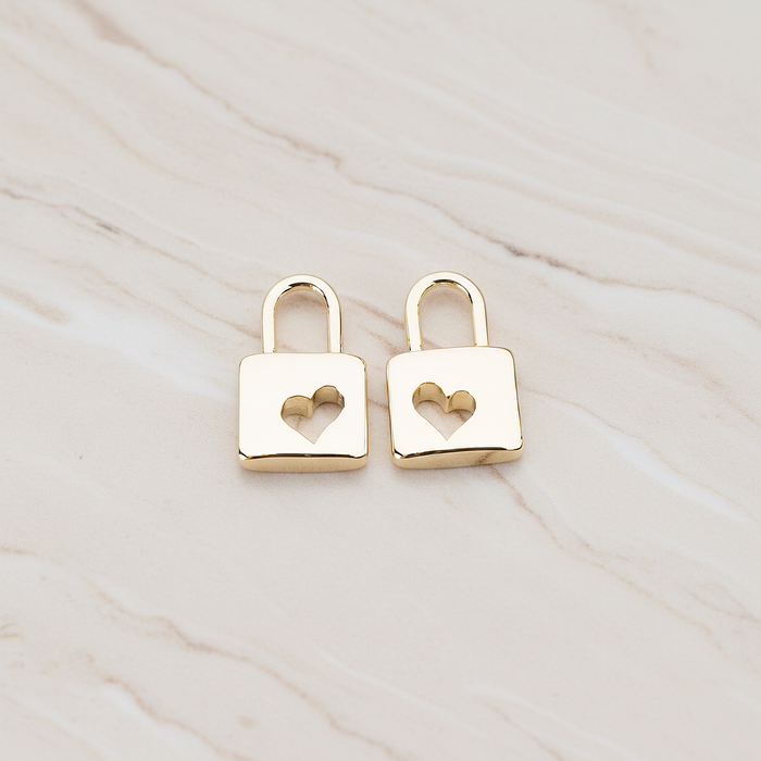 Heart Punched Lock Charm Pendant, 2 Pc on warm marble background (PD.810)